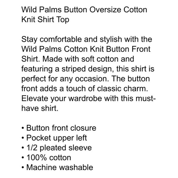 Wild Palms Button Oversize Slub-Knit Shirt Top Size S NWOT Blue Striped 3/4-Slv - Picture 8 of 10